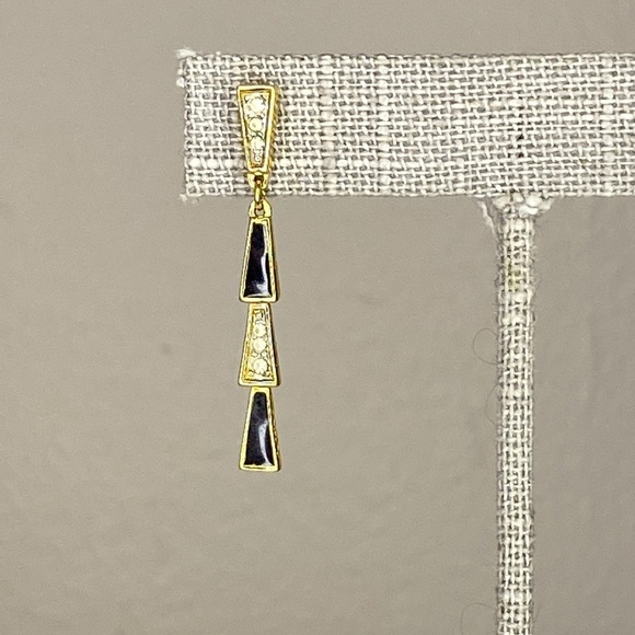 VTG Nina Ricci Goldtone Metal, Black Lacquer, and Rhinestones Dangle Earrings - Picture 4 of 6